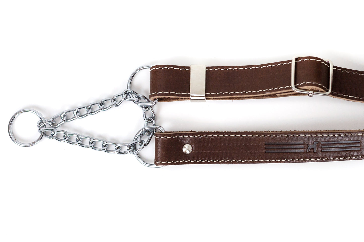 Brown Chocolate Leather Dog Collar - Martingale No Slip Leather Dog Collar
