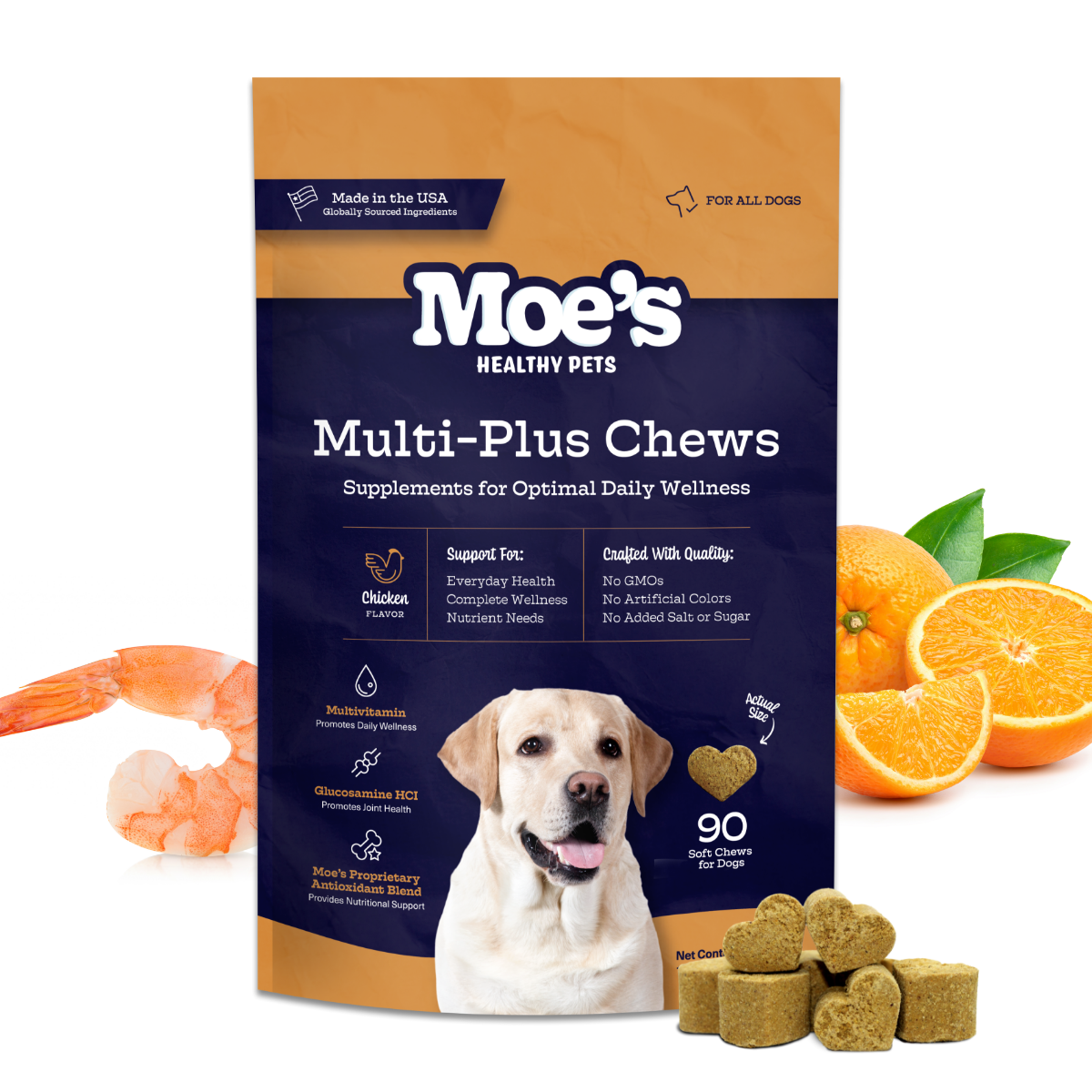 Multi-Plus Chews for Dogs: Daily Multivitamin with Glucosamine and Omega-3 | 90 Count