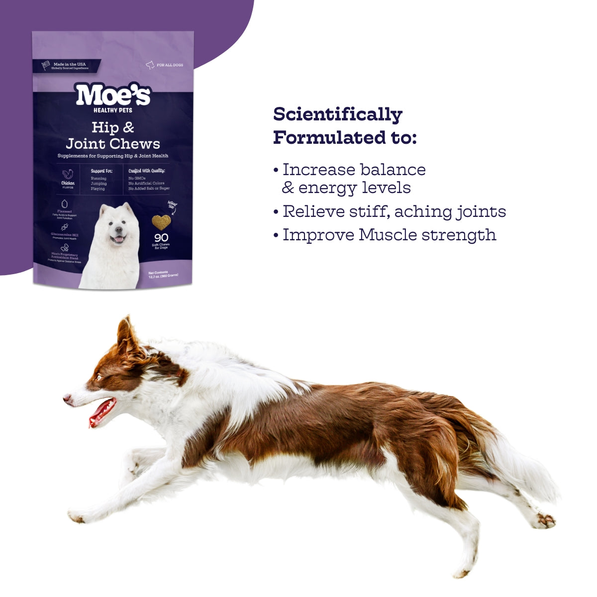 Moe’s Healthy Pets Hip & Joint Chews for Dogs – 600mg Glucosamine & MSM Soft Chews