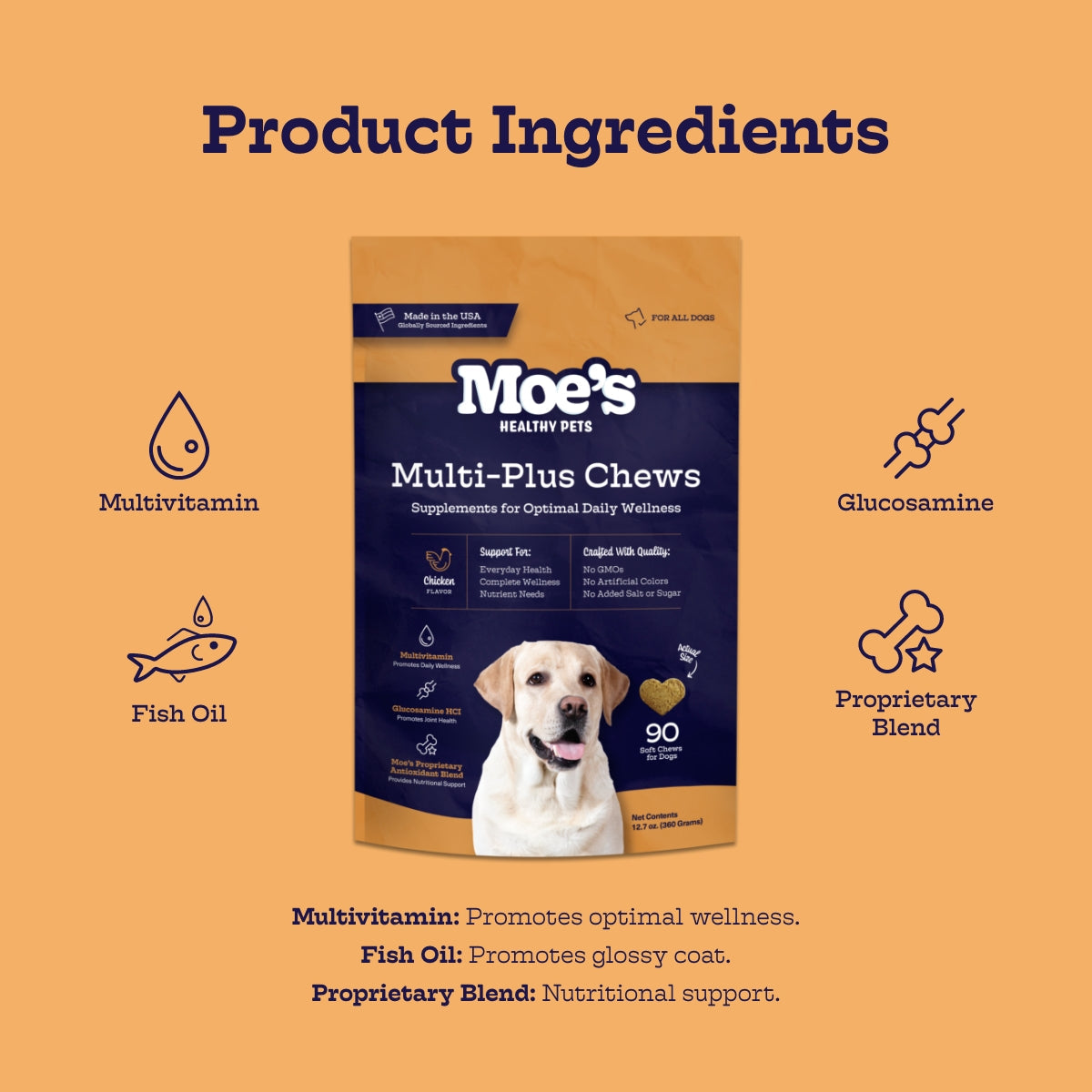 Multi-Plus Chews for Dogs: Daily Multivitamin with Glucosamine and Omega-3 | 90 Count