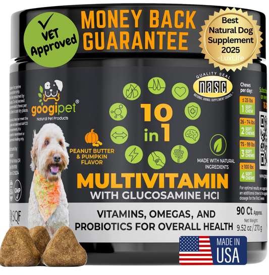 10-in-1 Dog Multivitamin Chews with Glucosamine and Probiotics: Peanut Butter & Pumpkin | 90 Count