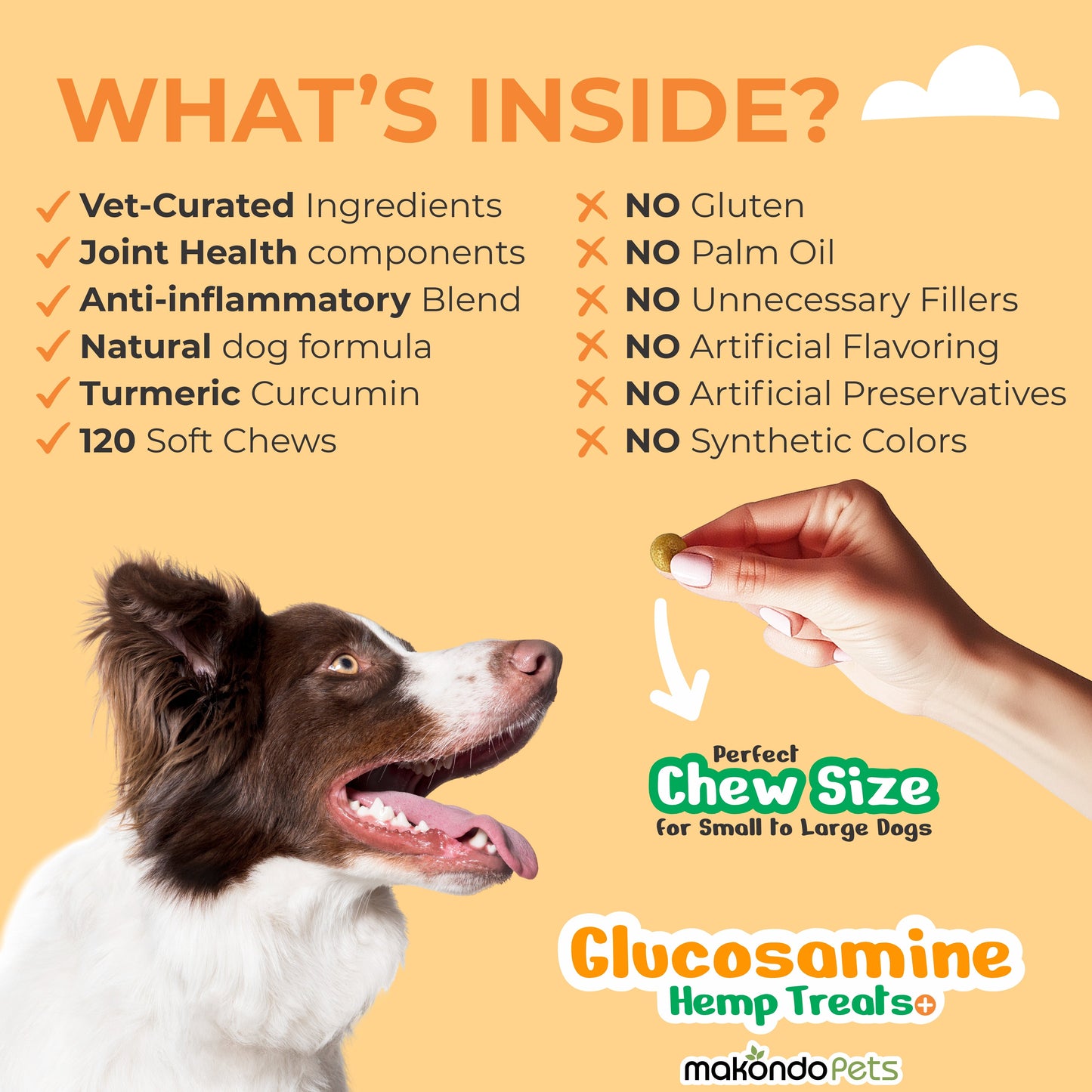 Glucosamine for Dogs Hip and Joint Supplement – 120 Hemp Oil Soft Chews with Chondroitin & MSM