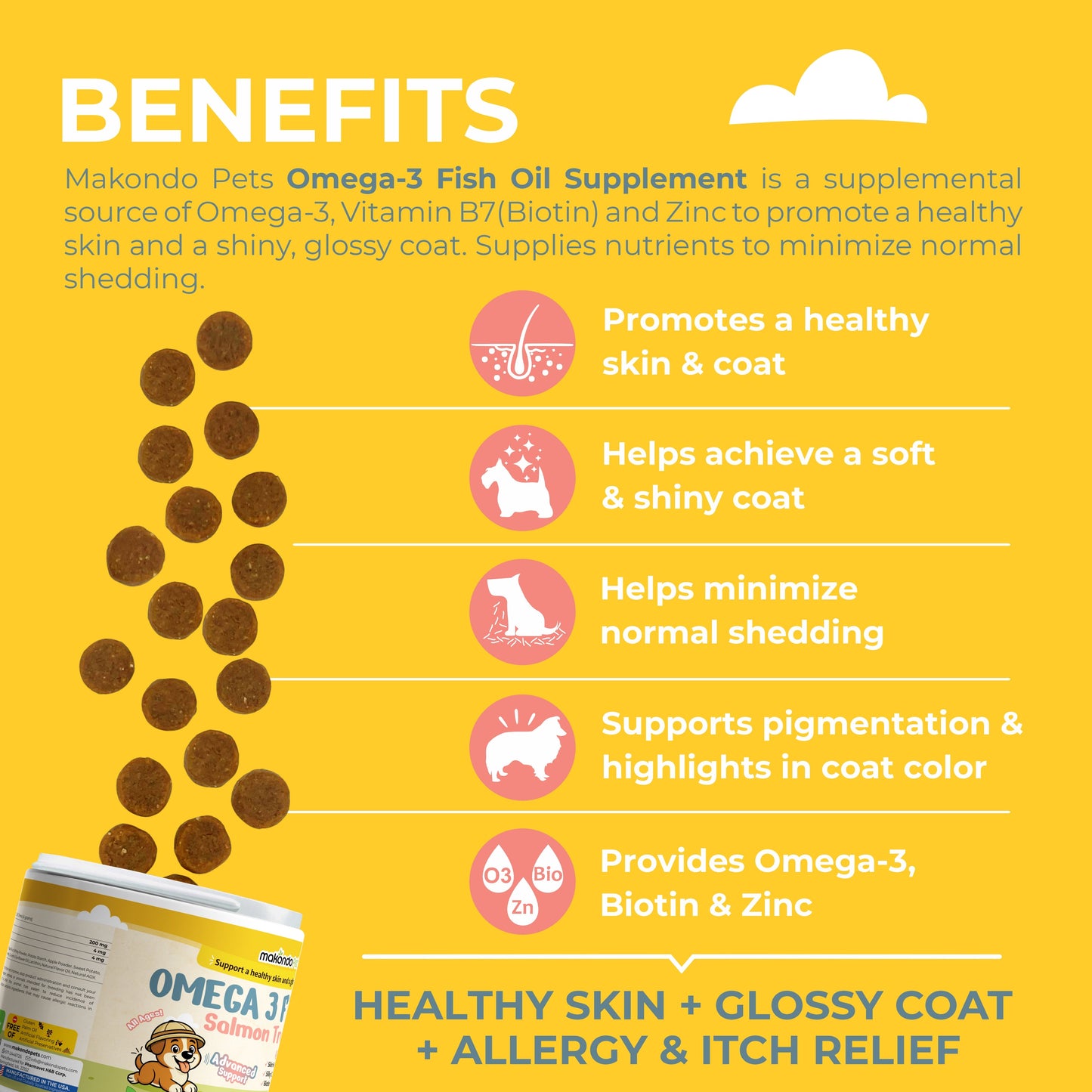 Omega 3 for Dogs – 120 Salmon Oil Soft Chews – Fish Oil Skin and Coat Supplement
