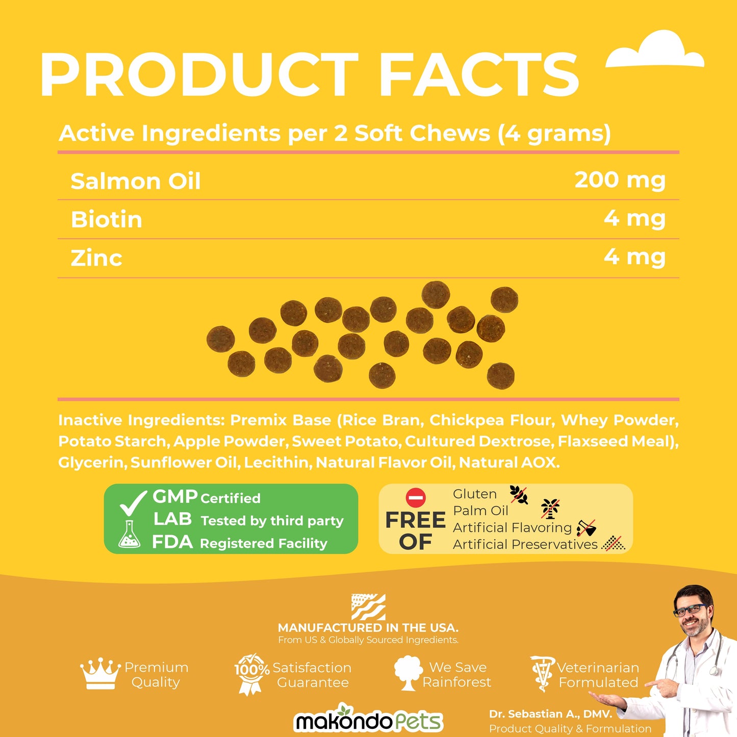 Omega 3 for Dogs – 120 Salmon Oil Soft Chews – Fish Oil Skin and Coat Supplement