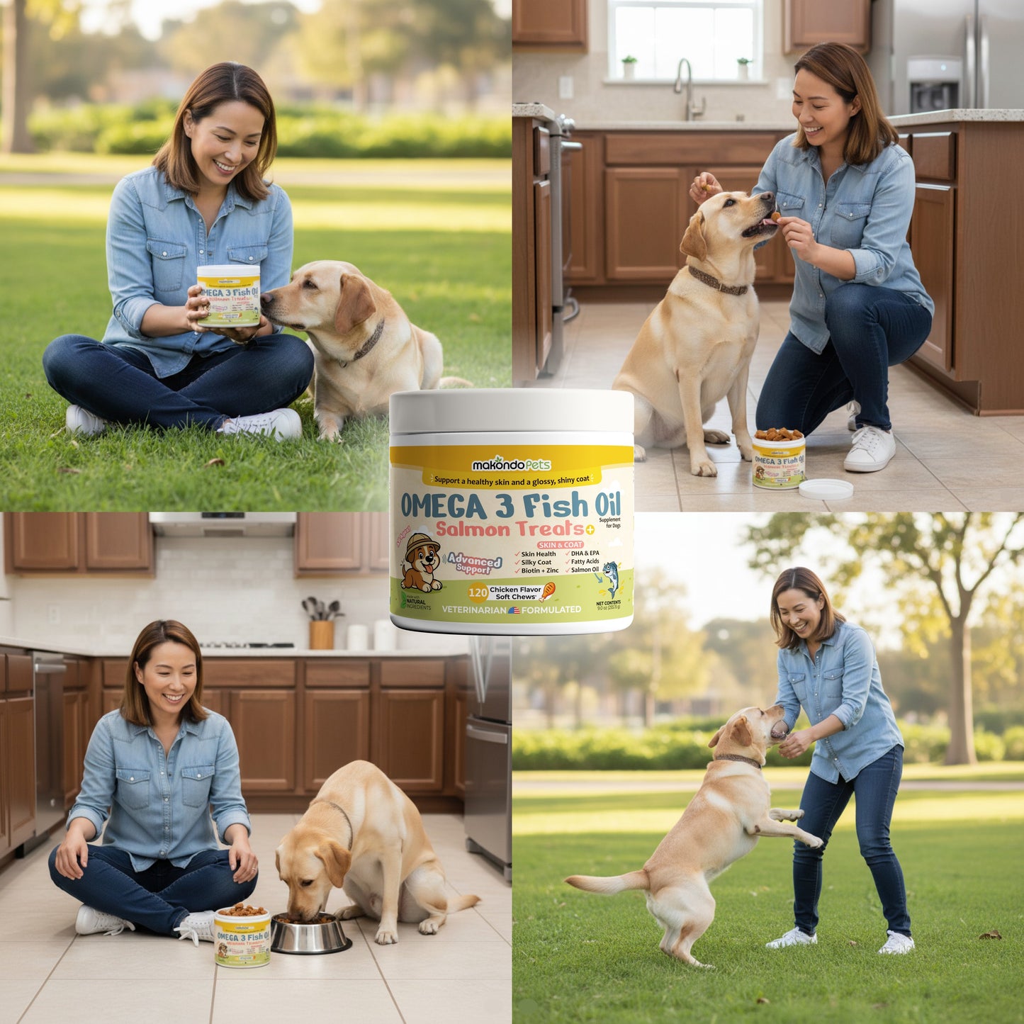 Omega 3 for Dogs – 120 Salmon Oil Soft Chews – Fish Oil Skin and Coat Supplement