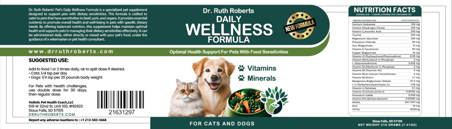Pet Daily Wellness Formula for Pork and Beef Allergies: Multi-Vitamin Powder | 120 Count