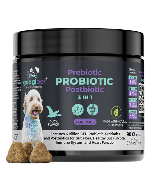 3-in-1 Probiotic Chews for Dogs with Prebiotics and Postbiotics: 1 Billion CFU | 90 Count