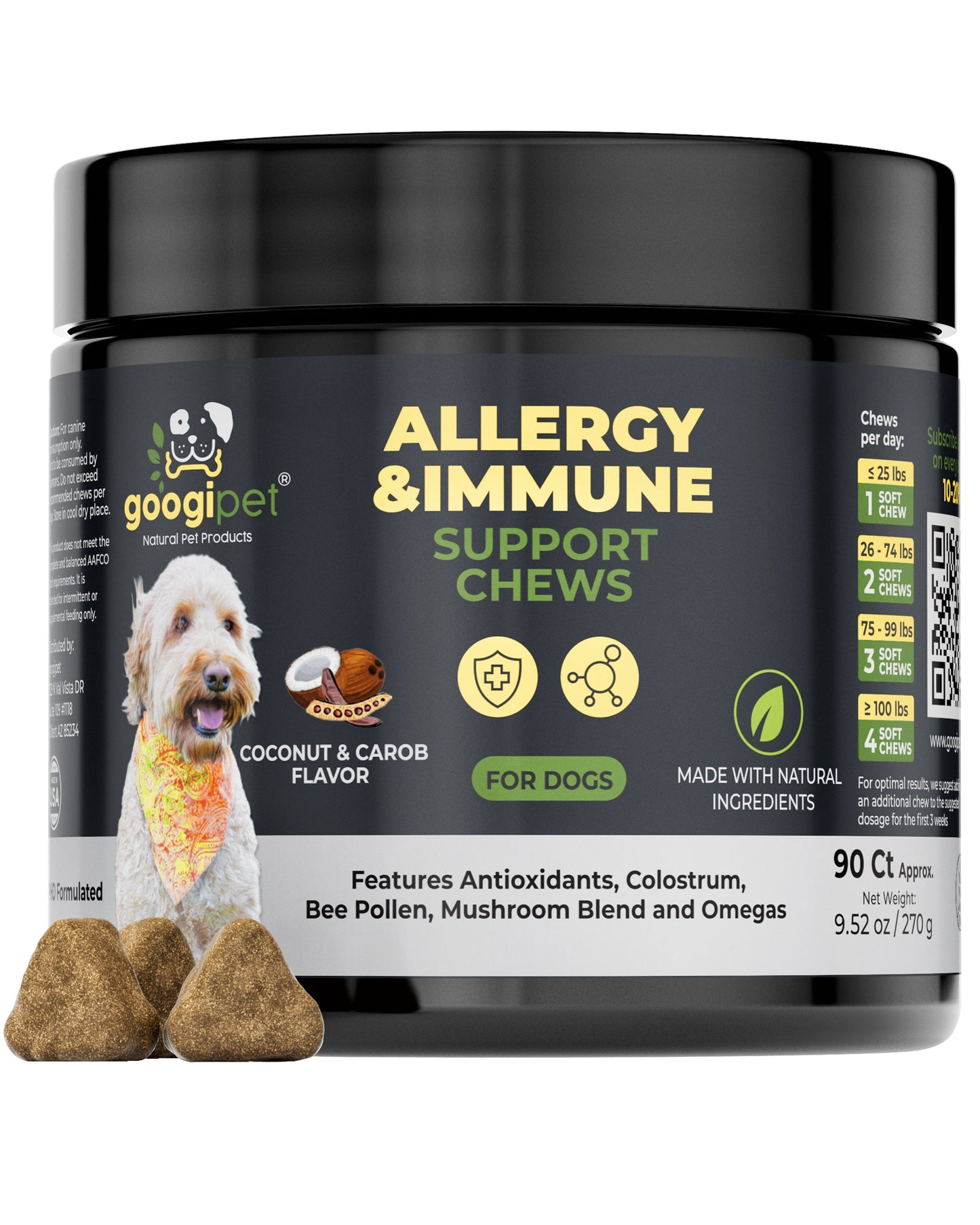 Dog Allergy Relief and Immune Support Chews: Coconut & Carob Flavor | 90 Count
