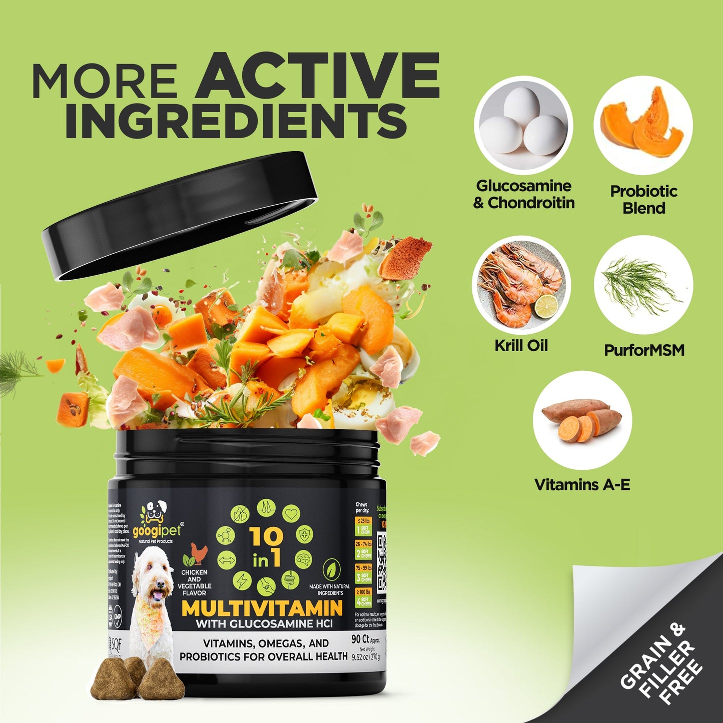 10-in-1 Dog Multivitamin Chews with Probiotics: Chicken Flavor | 90 Count