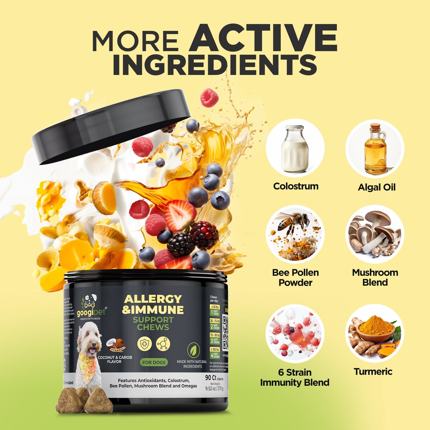 Dog Allergy Relief and Immune Support Chews: Coconut & Carob Flavor | 90 Count
