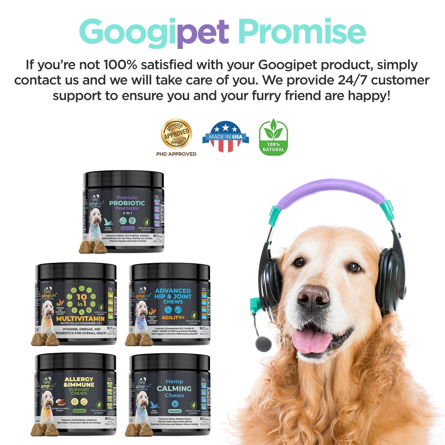3-in-1 Probiotic Chews for Dogs with Prebiotics and Postbiotics: 1 Billion CFU | 90 Count
