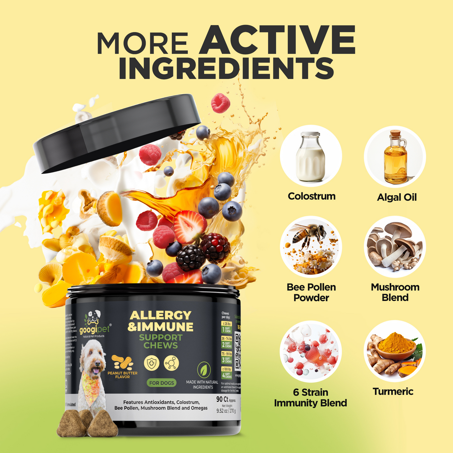 Allergy & Immune Support Chews for Dogs: Itch Relief with Colostrum and Probiotics | 90 Count