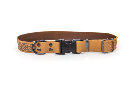 Quick-Release Buckle Collar - Celtic Sport Khaki Leather Dog Collar