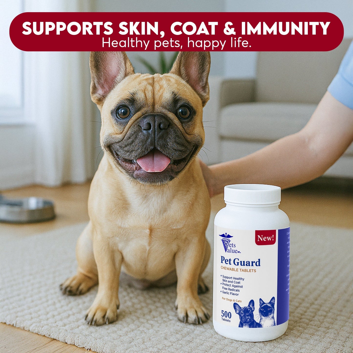 Pet Guard Natural Flea and Tick Support for Dogs and Cats | Garlic Flavor | 500 Count