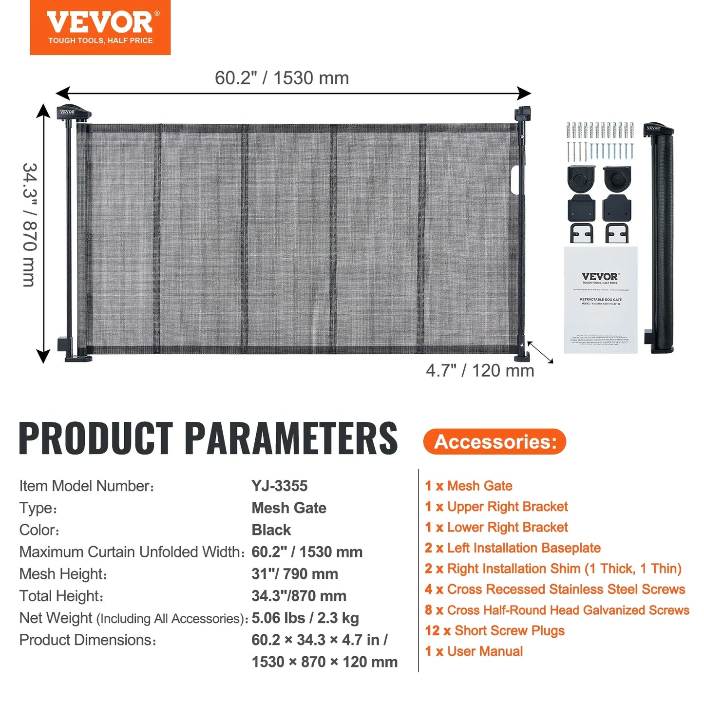 Retractable Dog Gate | Extra Wide Mesh Pet Barrier up to 116"