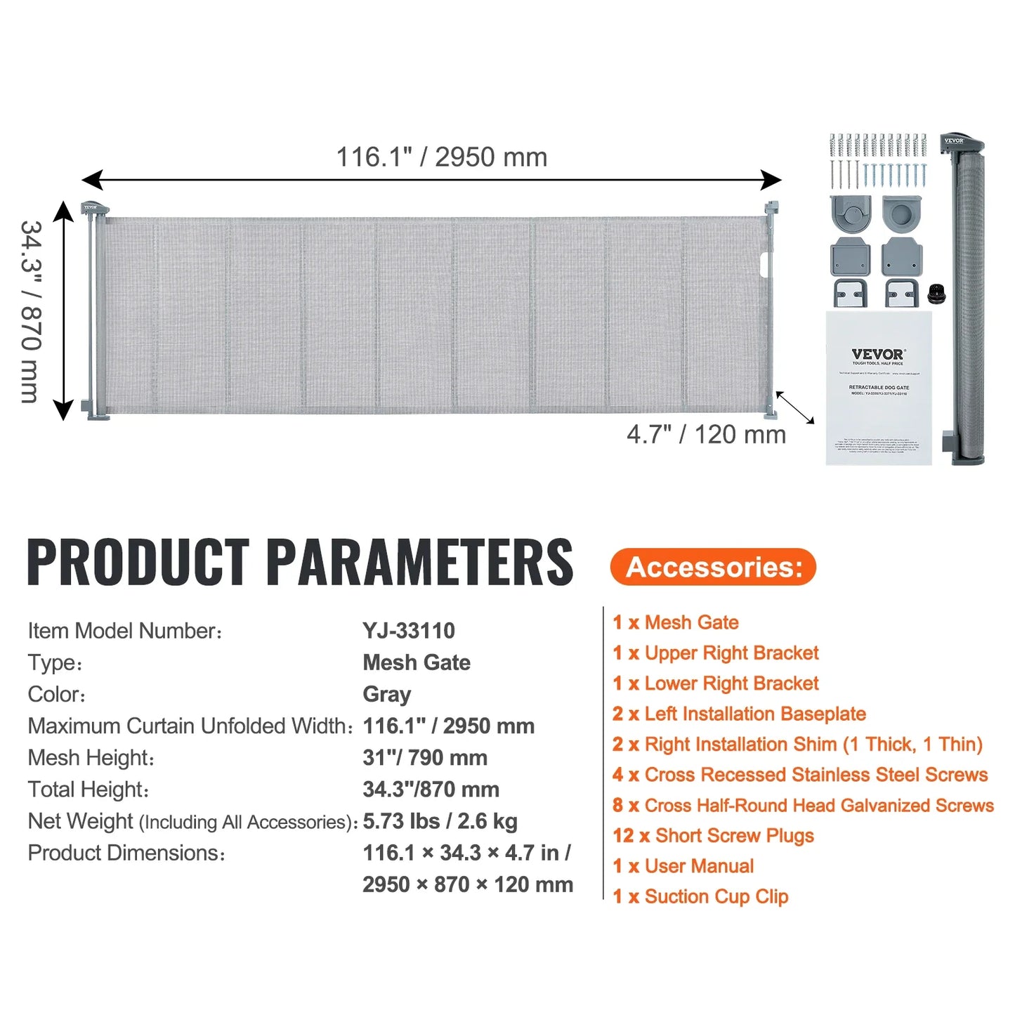 Retractable Dog Gate | Extra Wide Mesh Pet Barrier up to 116"