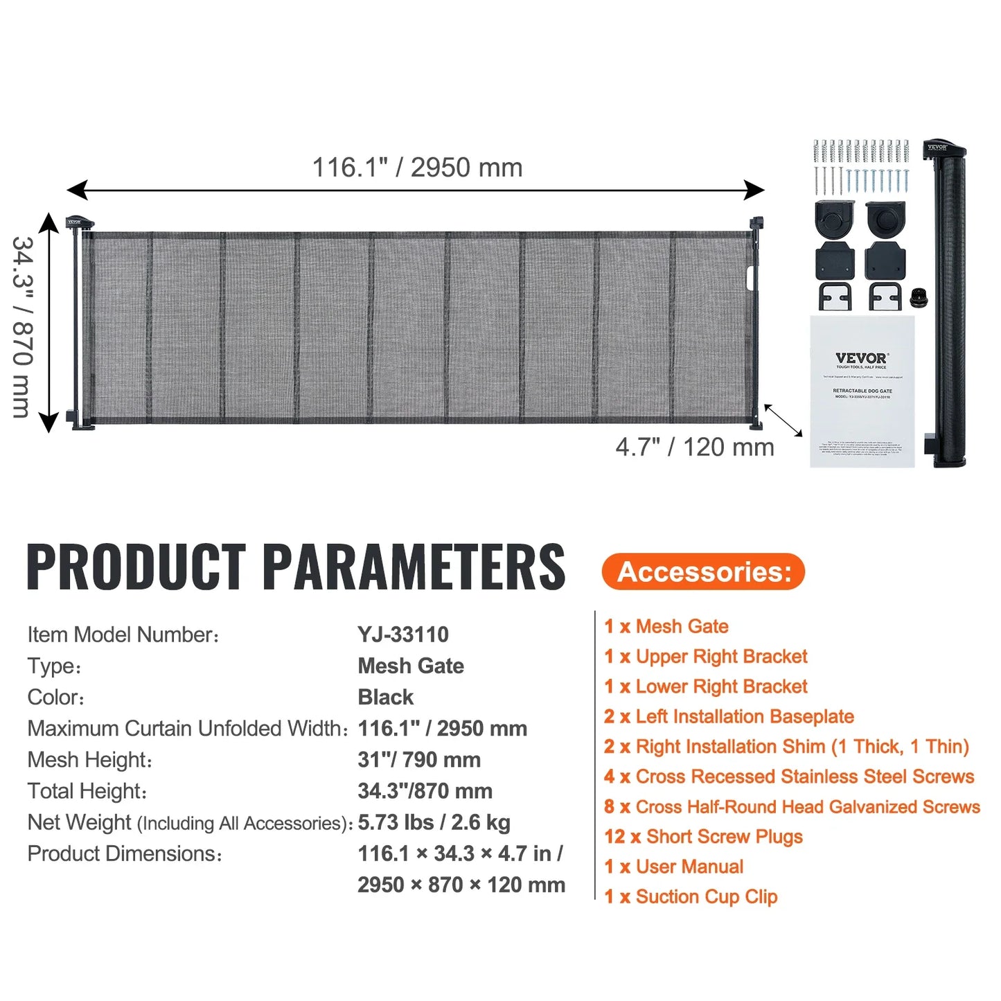 Retractable Dog Gate | Extra Wide Mesh Pet Barrier up to 116"