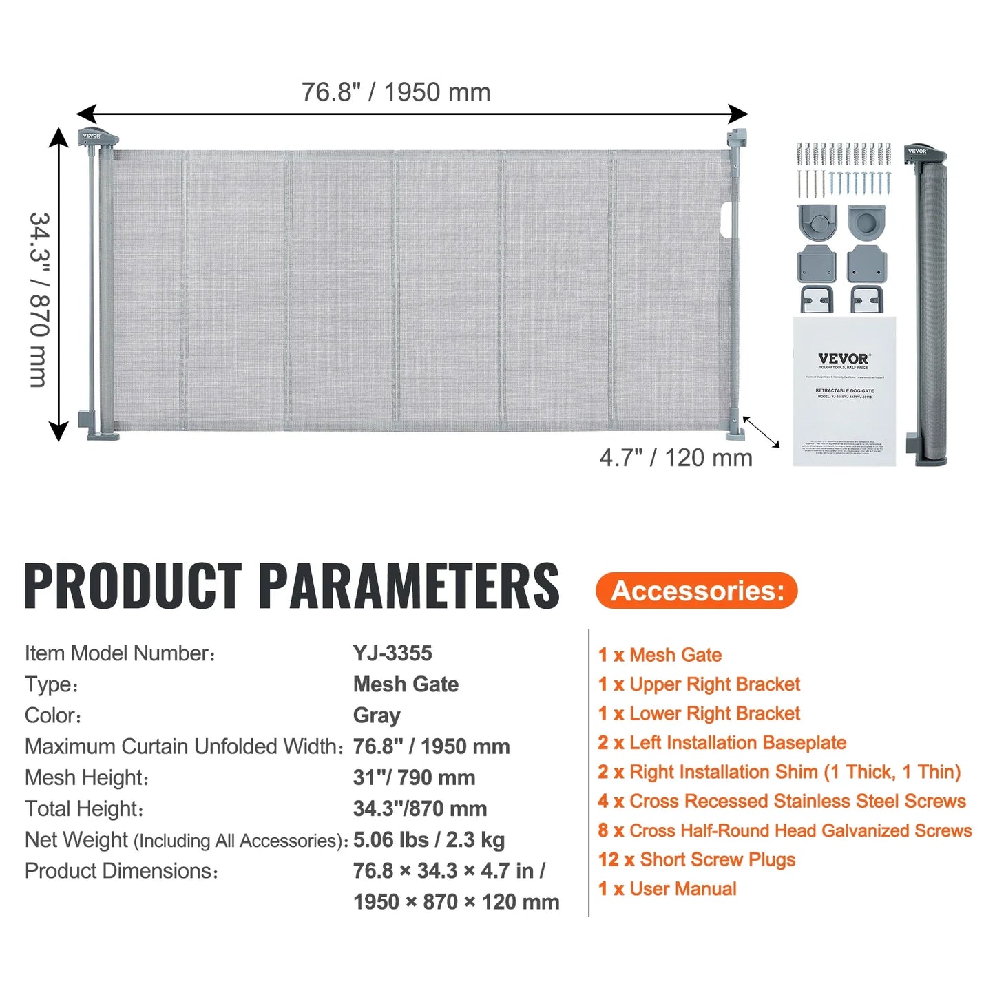Retractable Dog Gate | Extra Wide Mesh Pet Barrier up to 116"