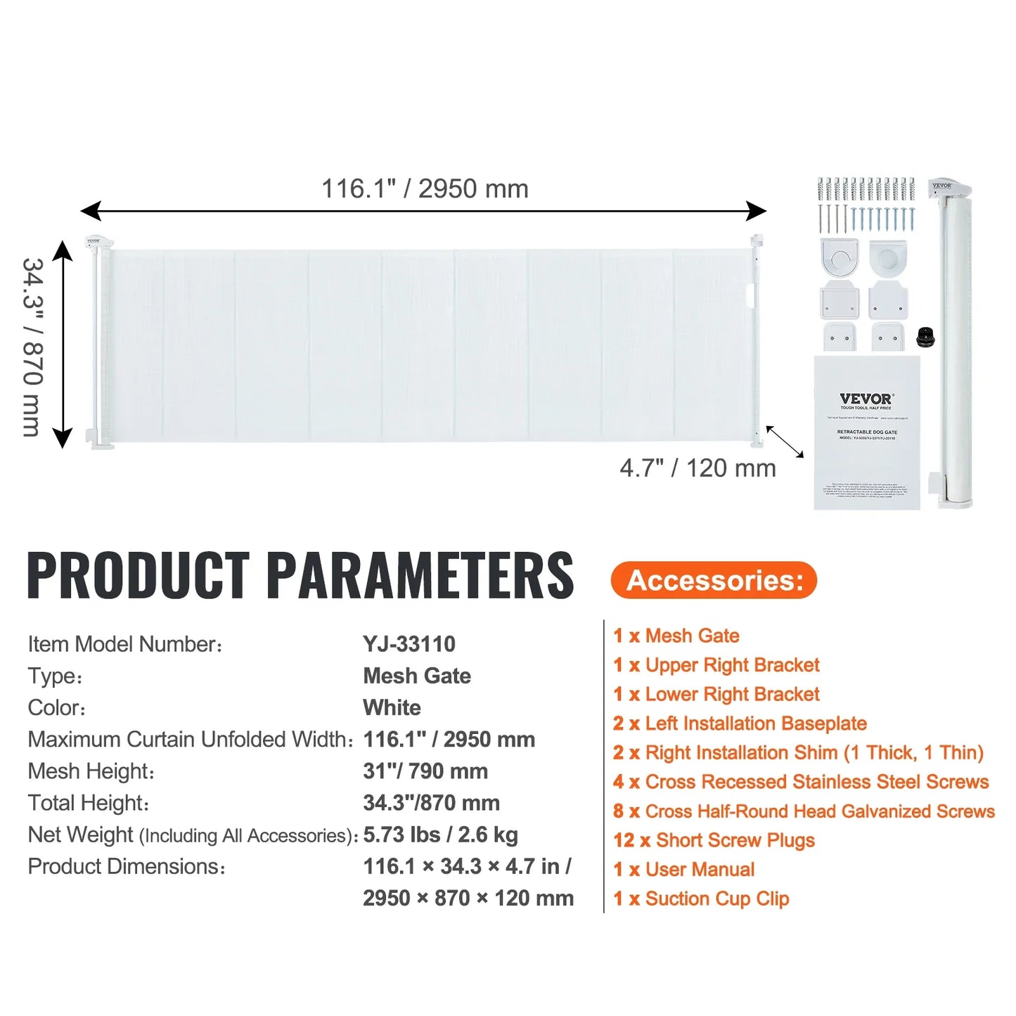 Retractable Dog Gate | Extra Wide Mesh Pet Barrier up to 116"