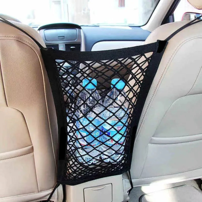 Car Storage Net Bag and Pet Divider for Dogs | Flexible Between Seat Organizer