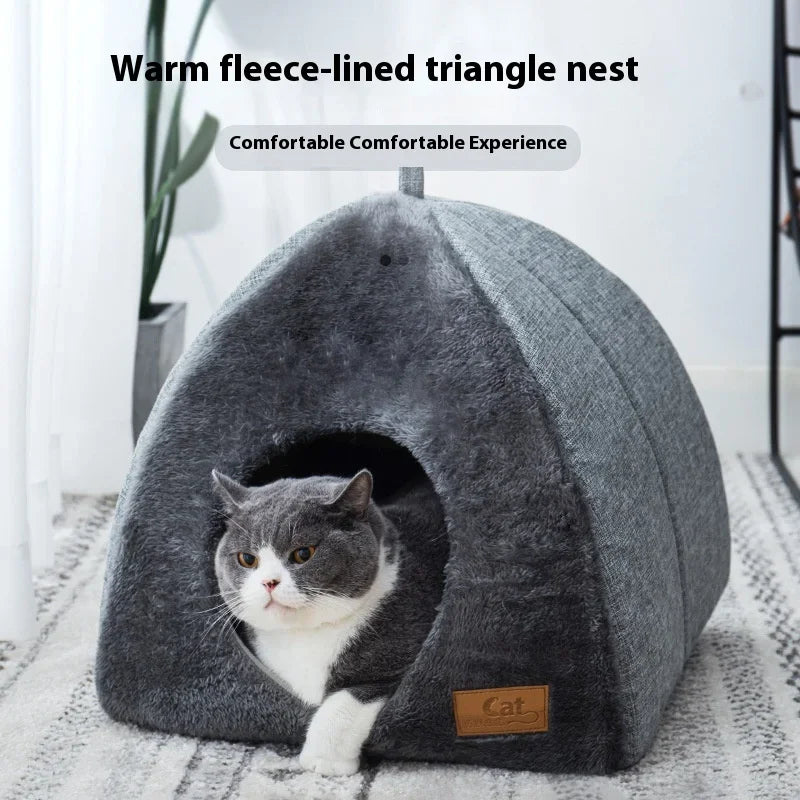 Heated Cat Bed, Self-Warming Triangle Cave | Cordless Winter Nest