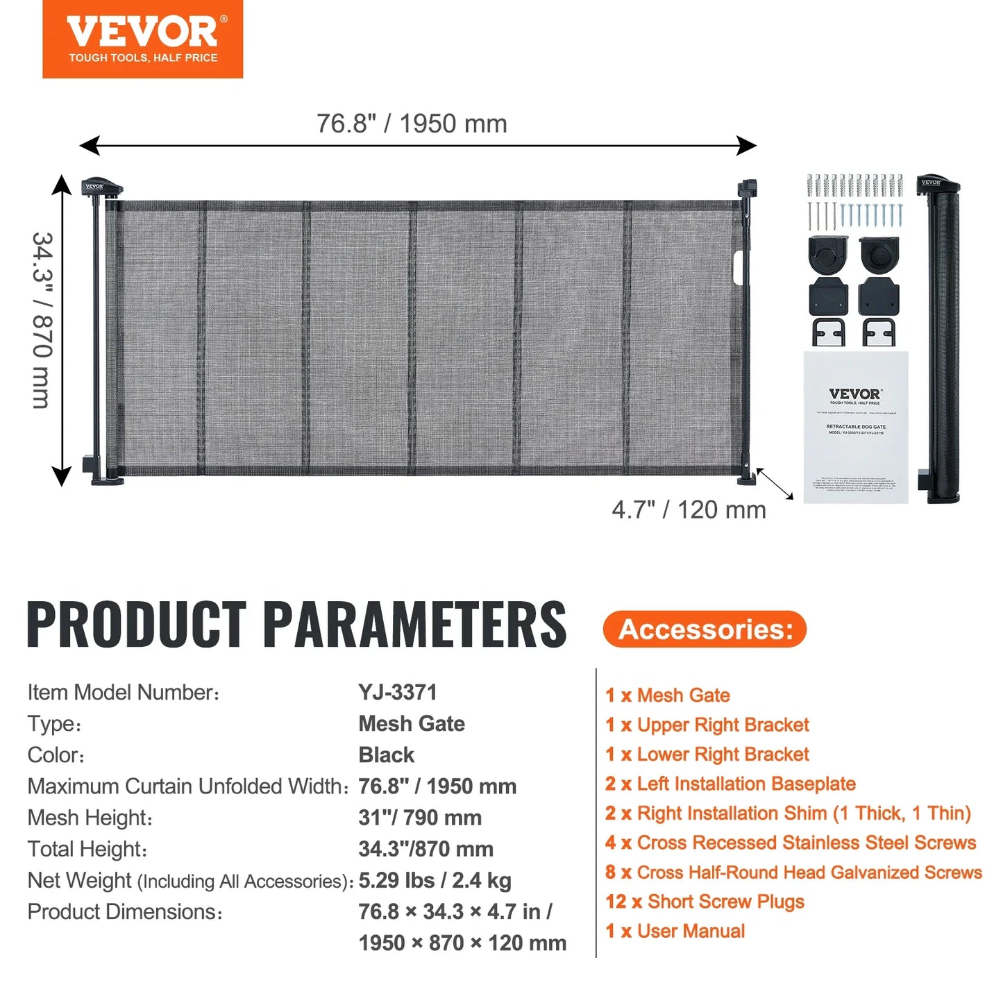 Retractable Dog Gate | Extra Wide Mesh Pet Barrier up to 116"