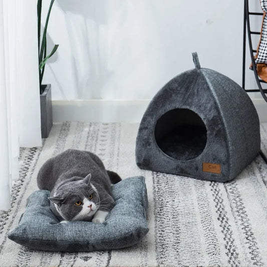 Heated Cat Bed, Self-Warming Triangle Cave | Cordless Winter Nest