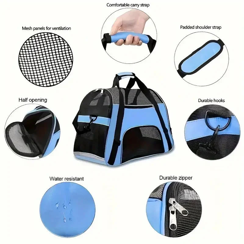 Portable Dog & Cat Travel Carrier, Bluet Breathable Mesh Pet Bag | Airline-Approved Carrier