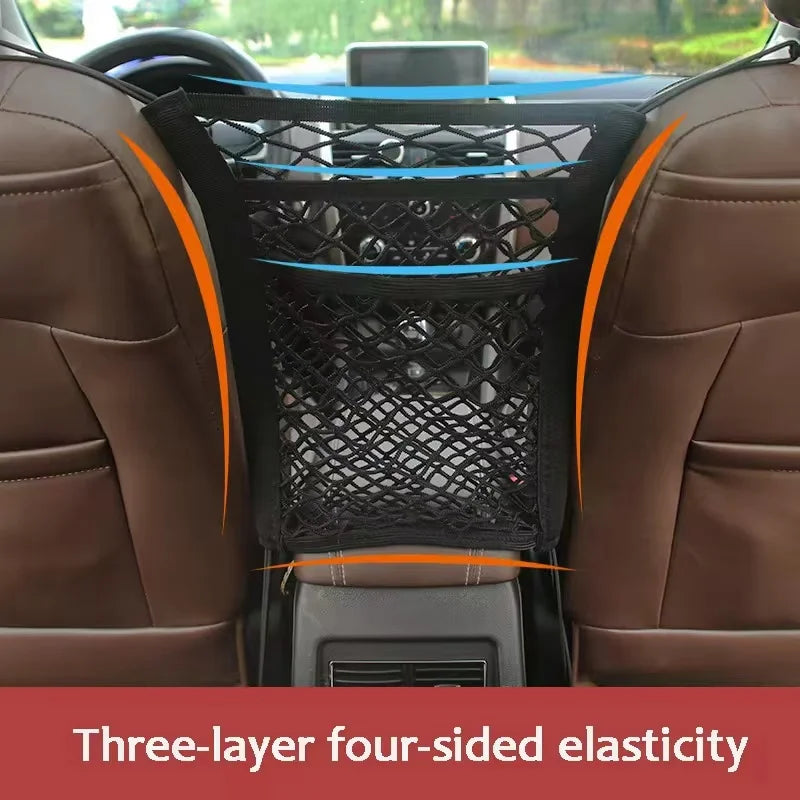 Car Storage Net Bag and Pet Divider for Dogs | Flexible Between Seat Organizer
