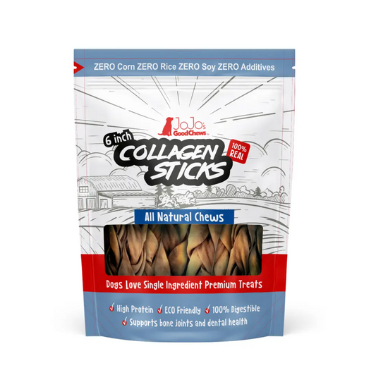 Braided Collagen Sticks for Dogs – 4 Pack 6-Inch All-Natural Joint & Skin Support Chews