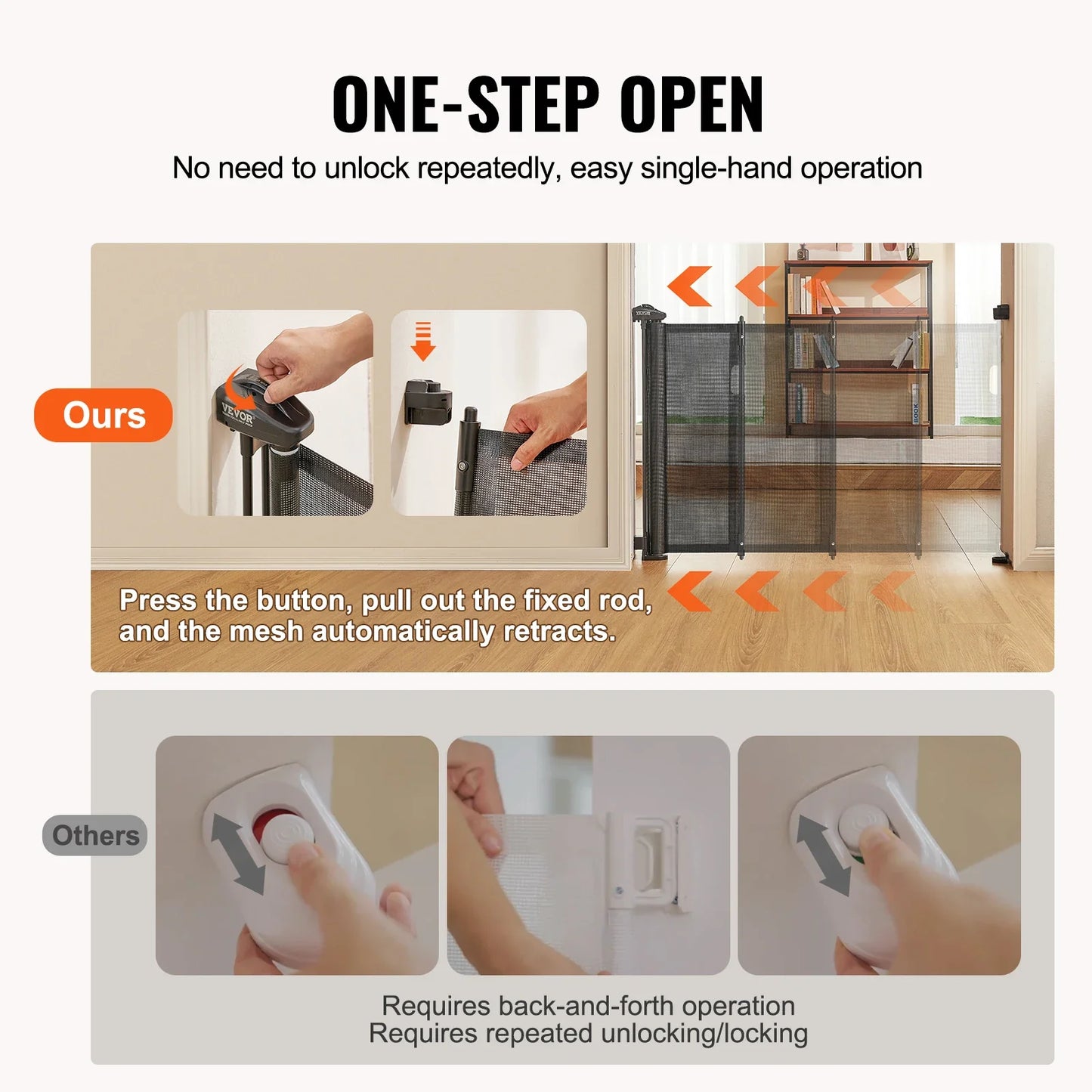 Retractable Dog Gate | Extra Wide Mesh Pet Barrier up to 116"