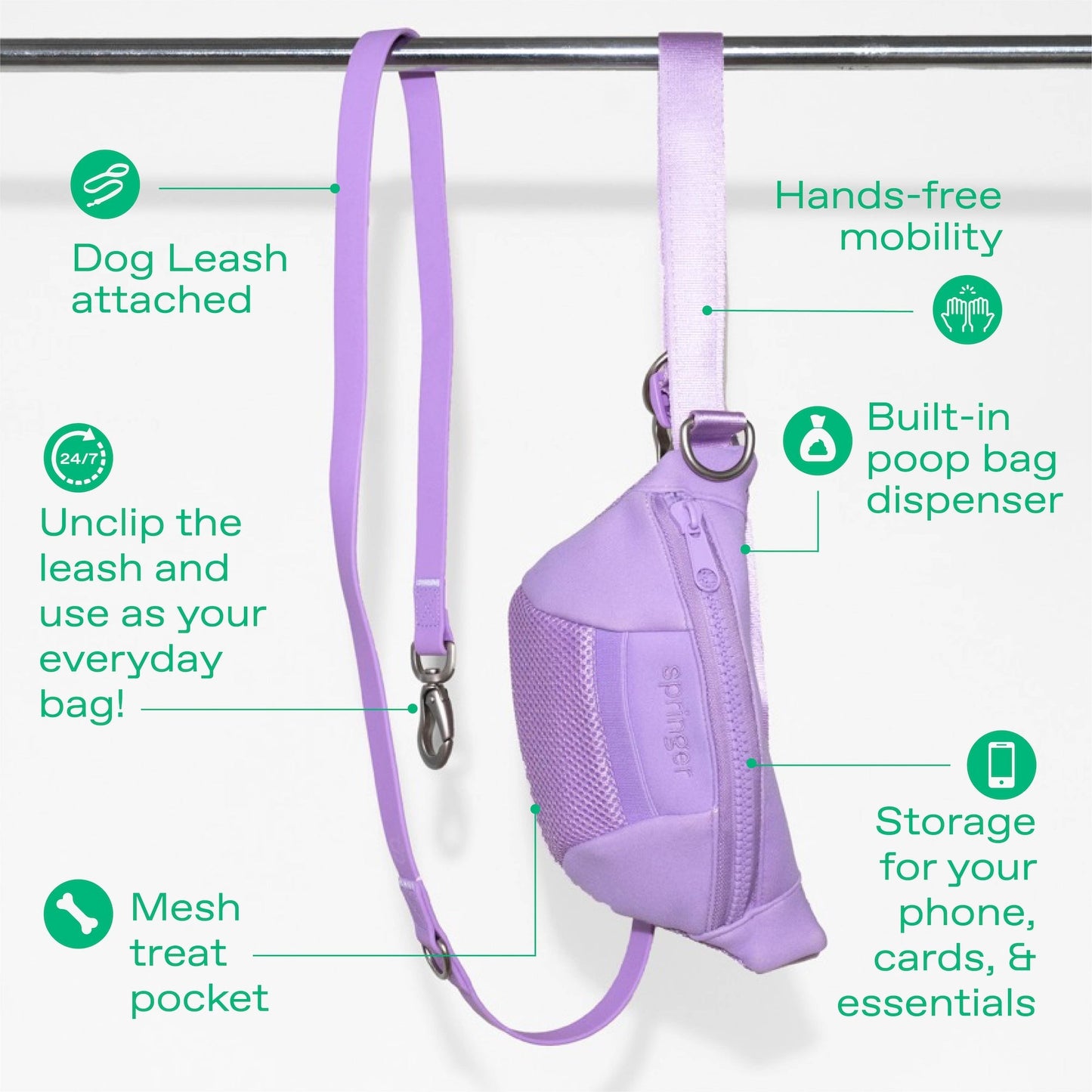 Hands-Free Neoprene Dog Sling Bag with 3.25ft Leash