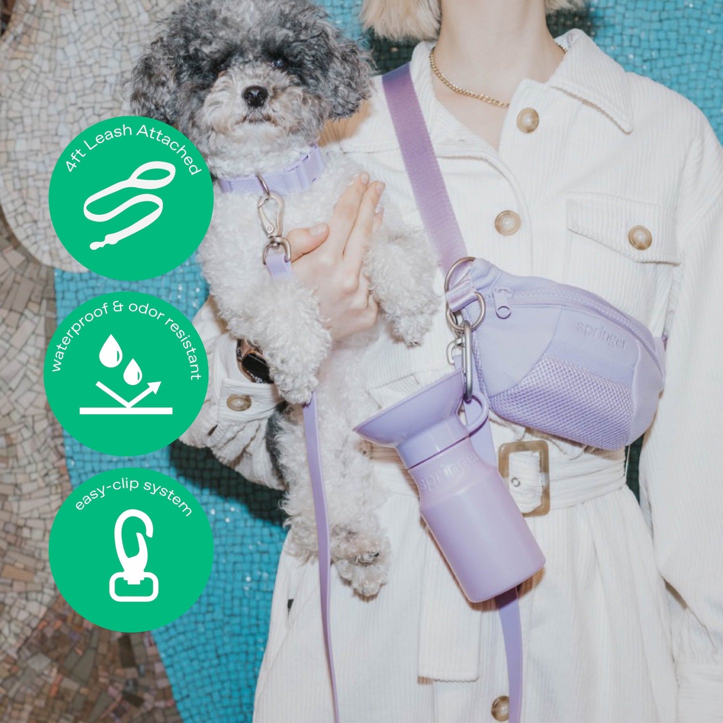 Hands-Free Neoprene Dog Sling Bag with 3.25ft Leash