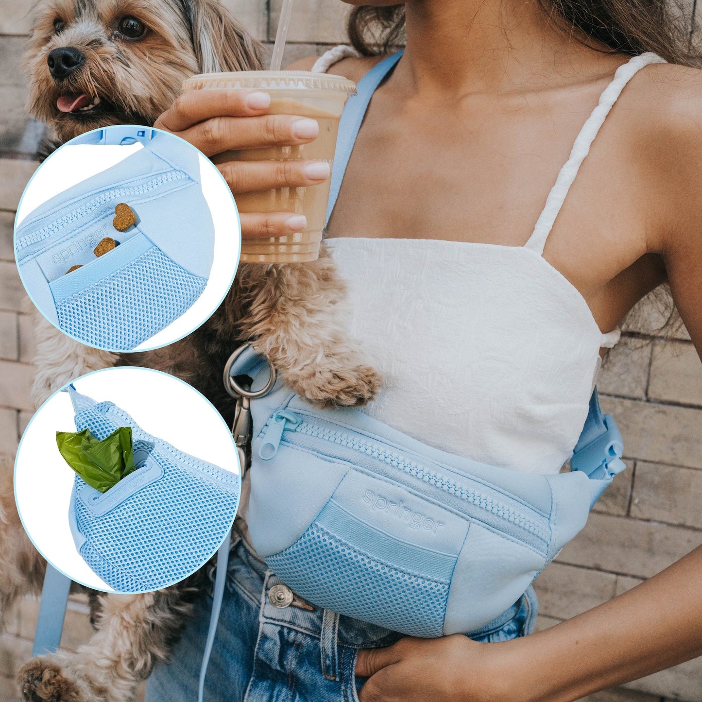 Hands-Free Neoprene Dog Sling Bag with 3.25ft Leash