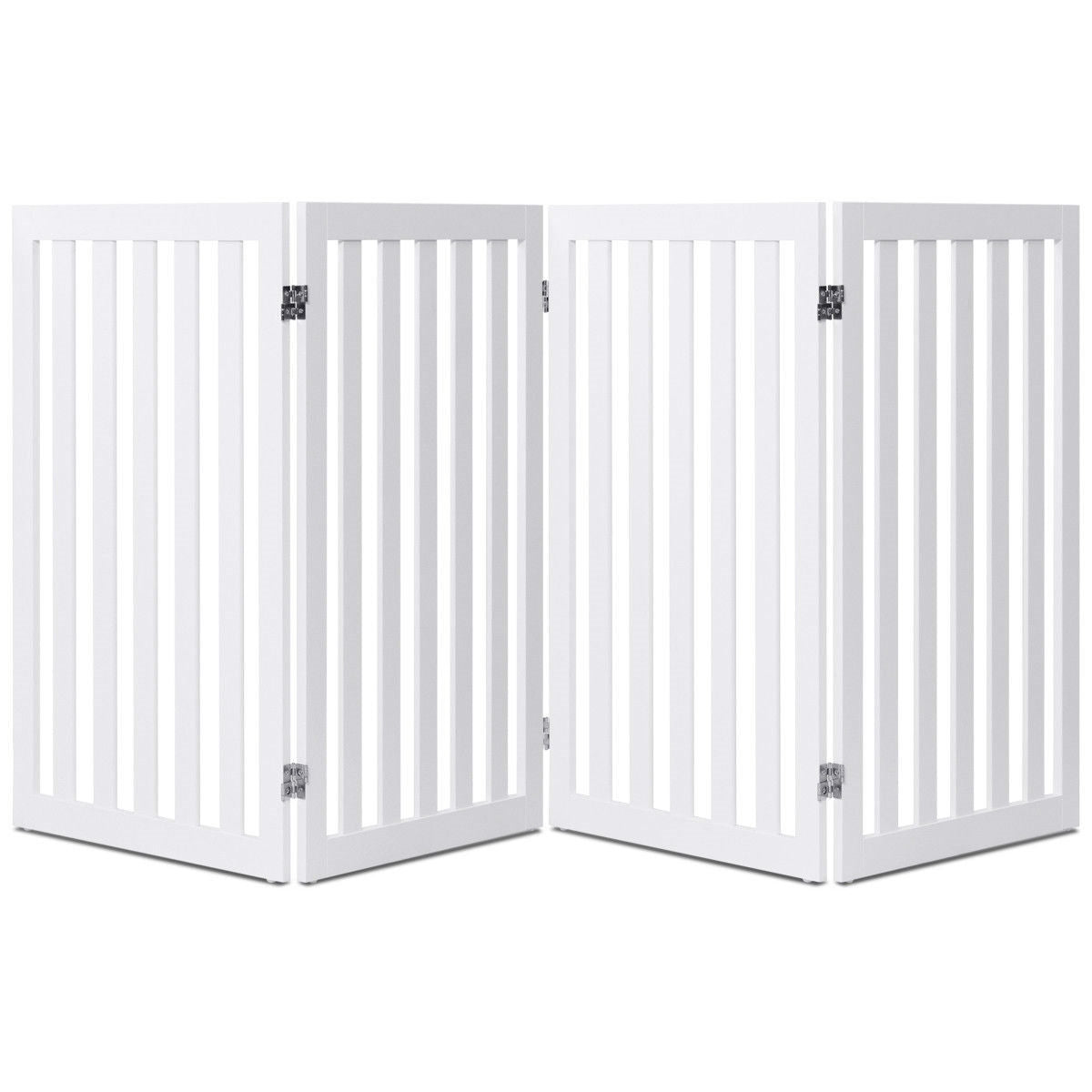 Tall 4-Panel Pet Gate | 35" High Wooden Dog Barrier (White)