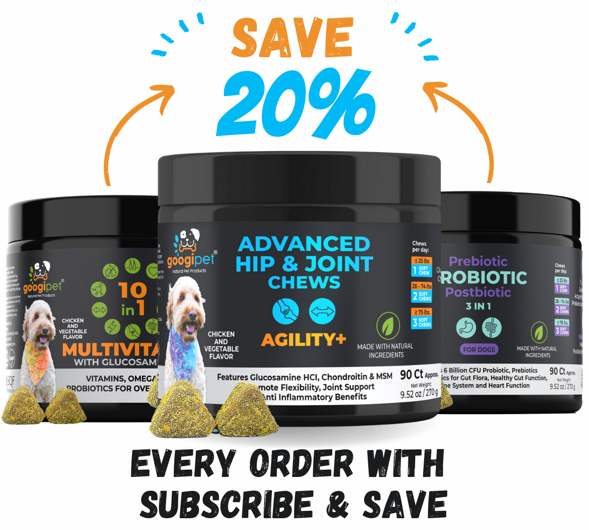 Agility+ Advanced Hip and Joint Chews for Dogs – Glucosamine and Green Lipped Mussel