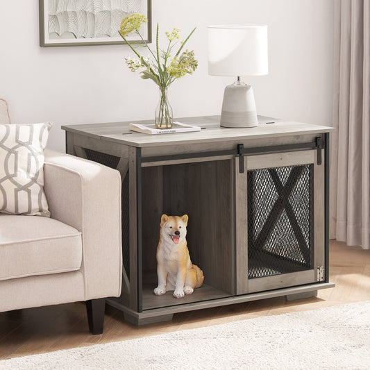 Farmhouse Dog Cage Crate Furniture | Sliding Barn Door Kennel