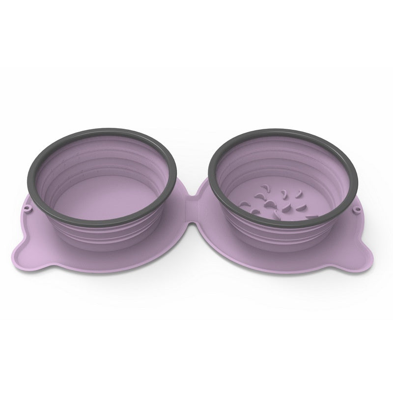Foldable Silicone Double Dog Bowl | Travel Pet Feeder Set