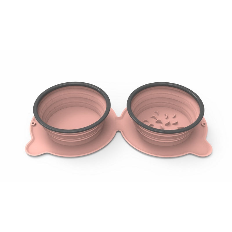 Foldable Silicone Double Dog Bowl | Travel Pet Feeder Set