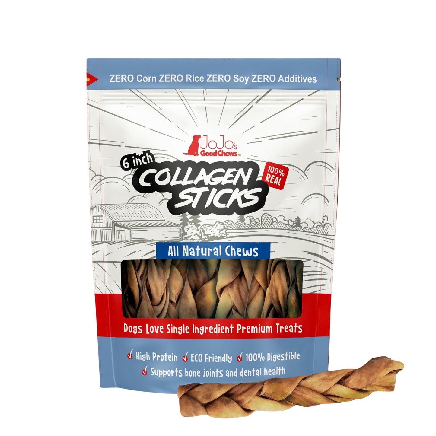 Braided Collagen Sticks for Dogs – 4 Pack 6-Inch All-Natural Joint & Skin Support Chews