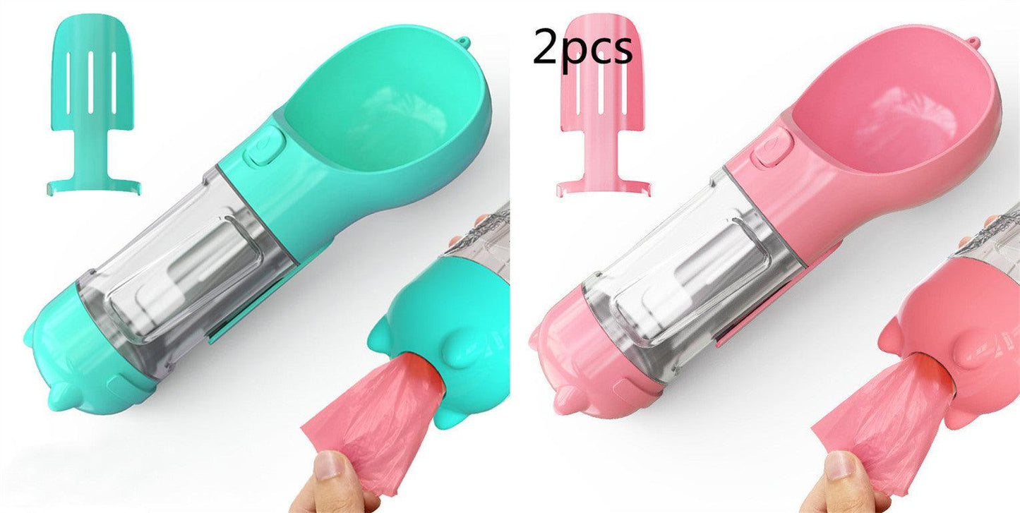 Portable Dog Water Bottle With Poop Bag Holder | 3-In-1