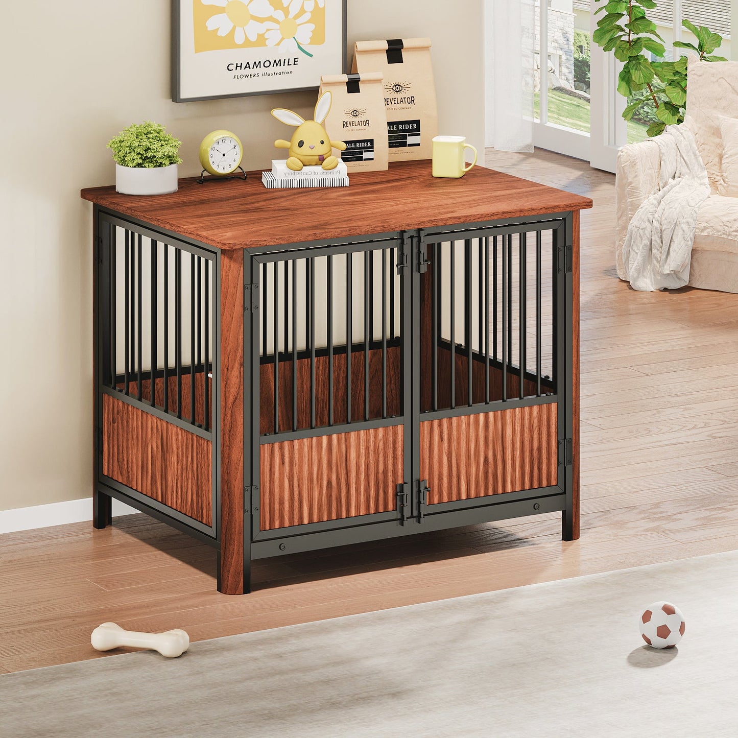 Furniture Style Dog Crate End Table | Modern Walnut Kennel for Small Dogs
