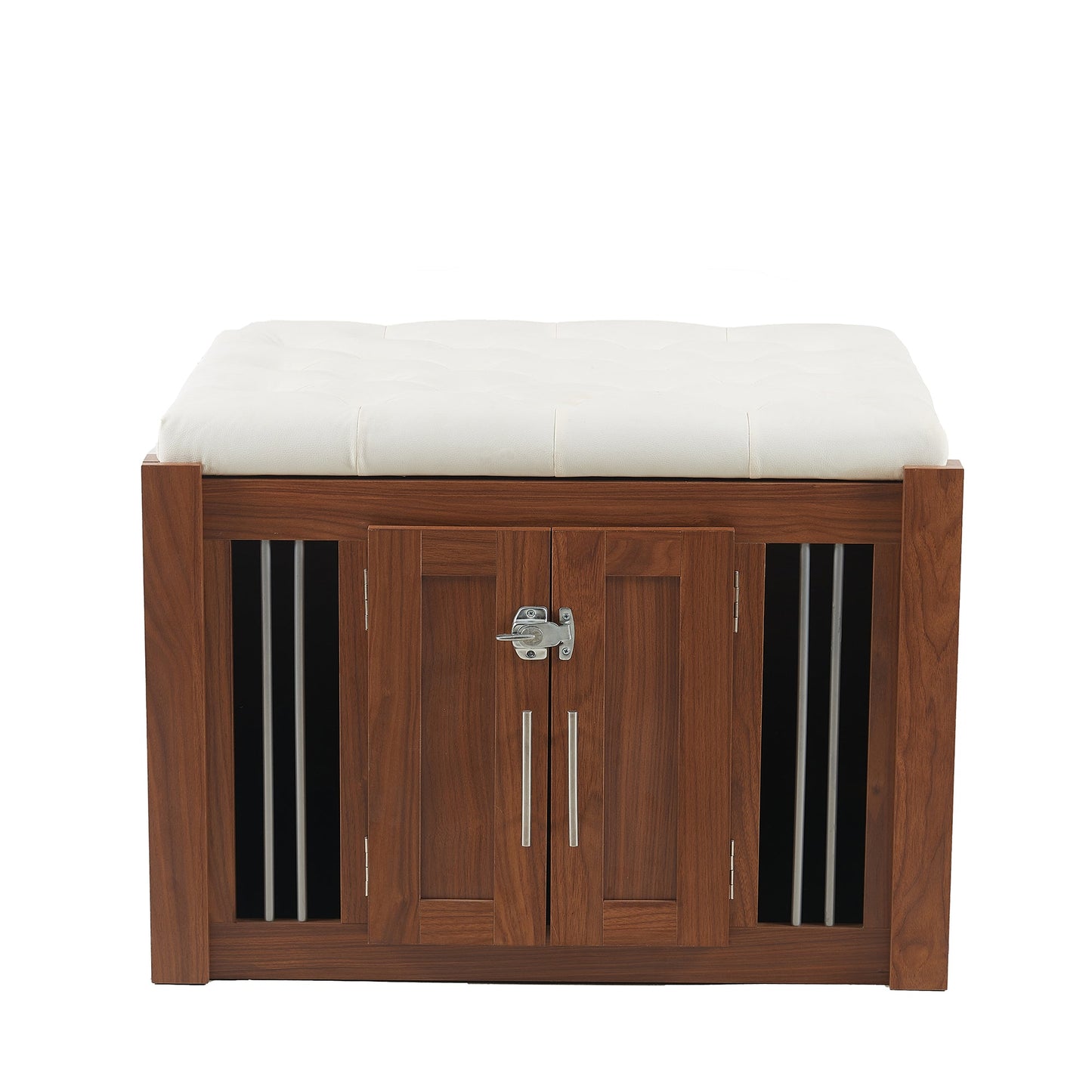 2-in-1 Dog Crate Ottoman with Bench | 30" Wooden Kennel (Walnut)