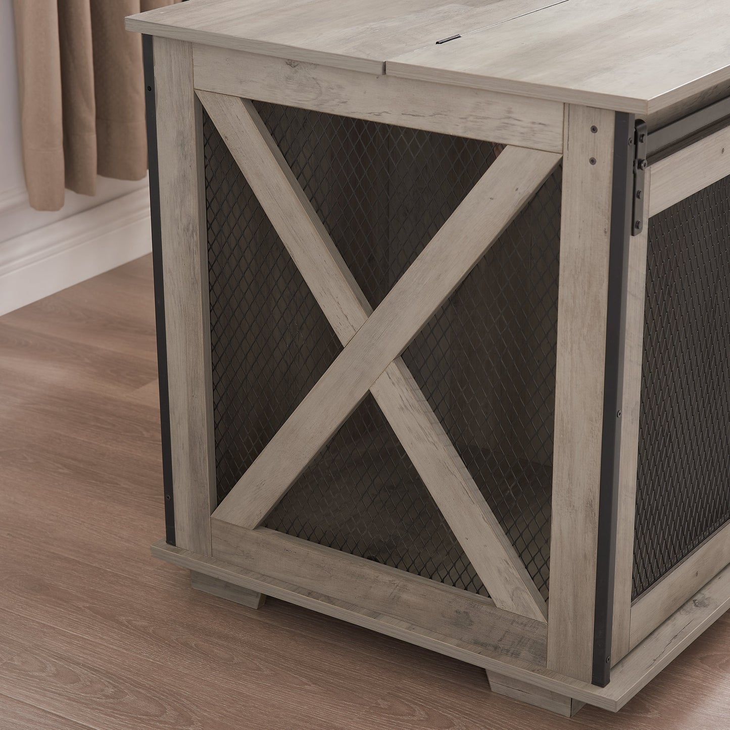 Farmhouse Dog Cage Crate Furniture | Sliding Barn Door Kennel