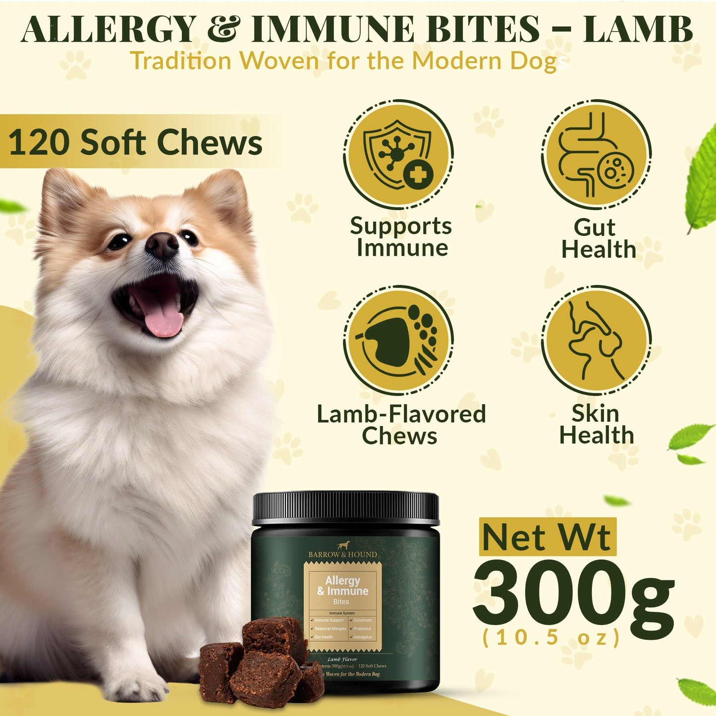 Allergy Immune Supplement for Dogs: Colostrum and Probiotics for Itchy Skin Relief | 120 Count