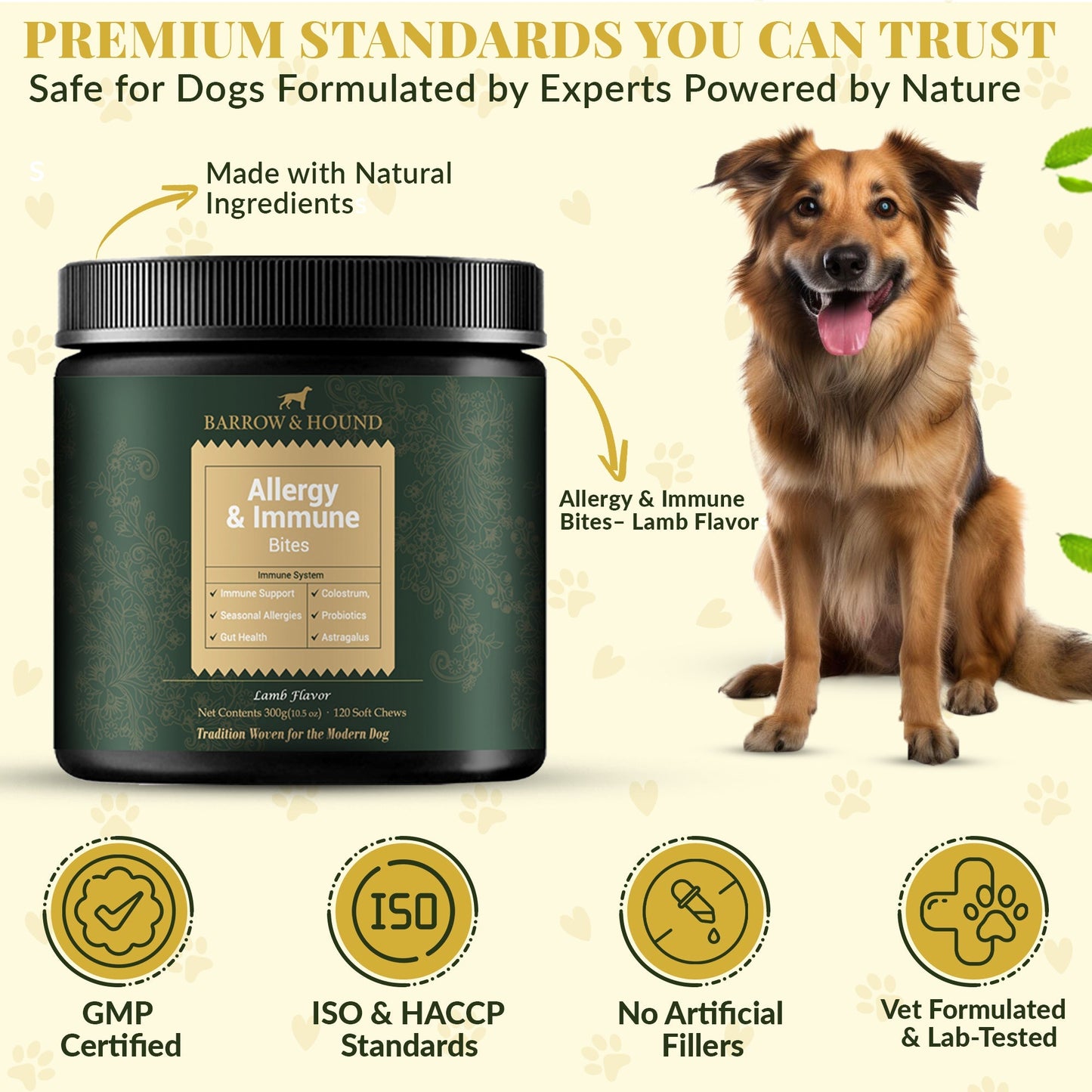 Allergy Immune Supplement for Dogs: Colostrum and Probiotics for Itchy Skin Relief | 120 Count