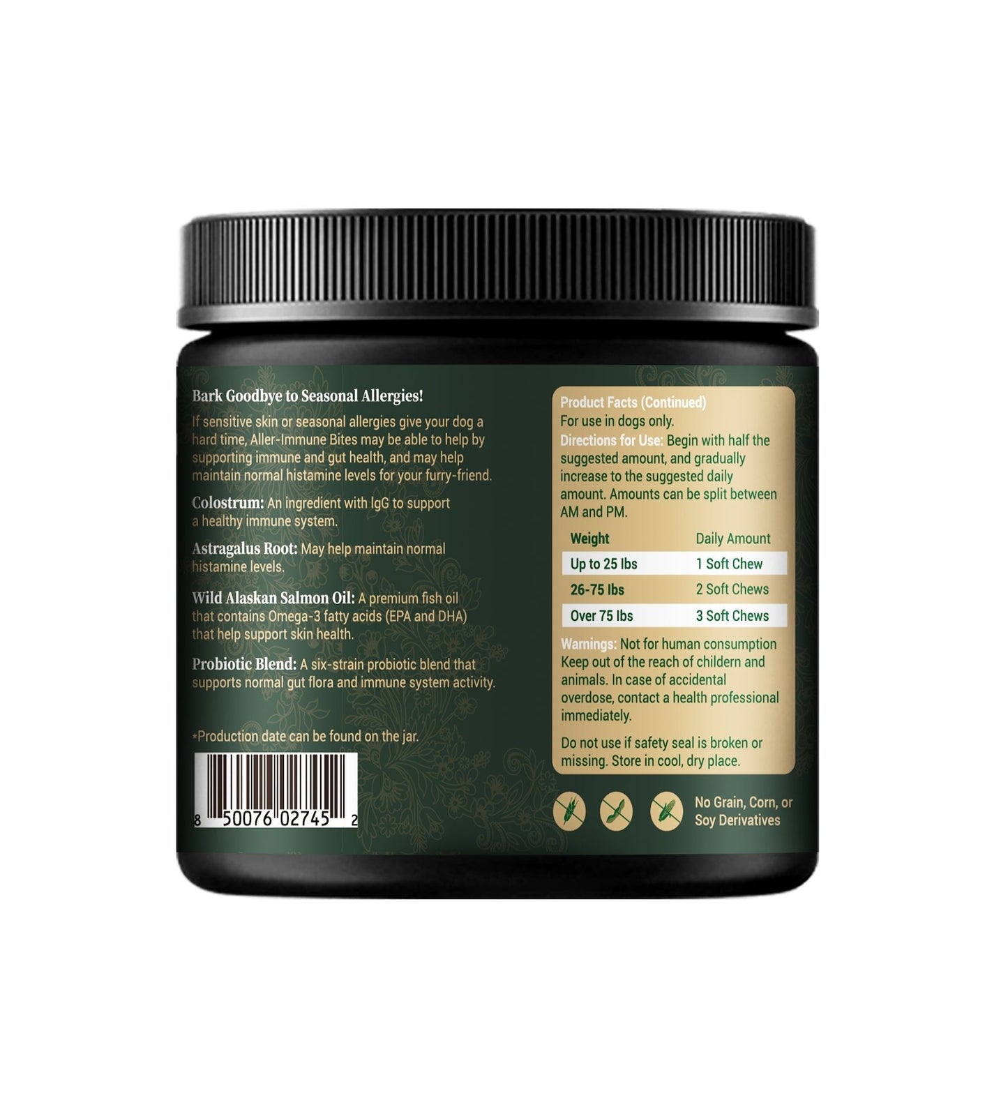 Allergy Immune Supplement for Dogs: Colostrum and Probiotics for Itchy Skin Relief | 120 Count