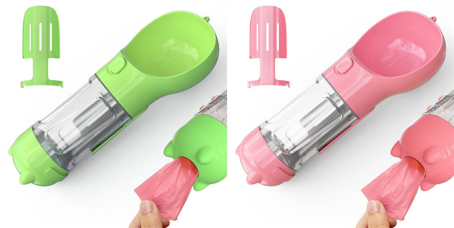 Portable Dog Water Bottle With Poop Bag Holder | 3-In-1