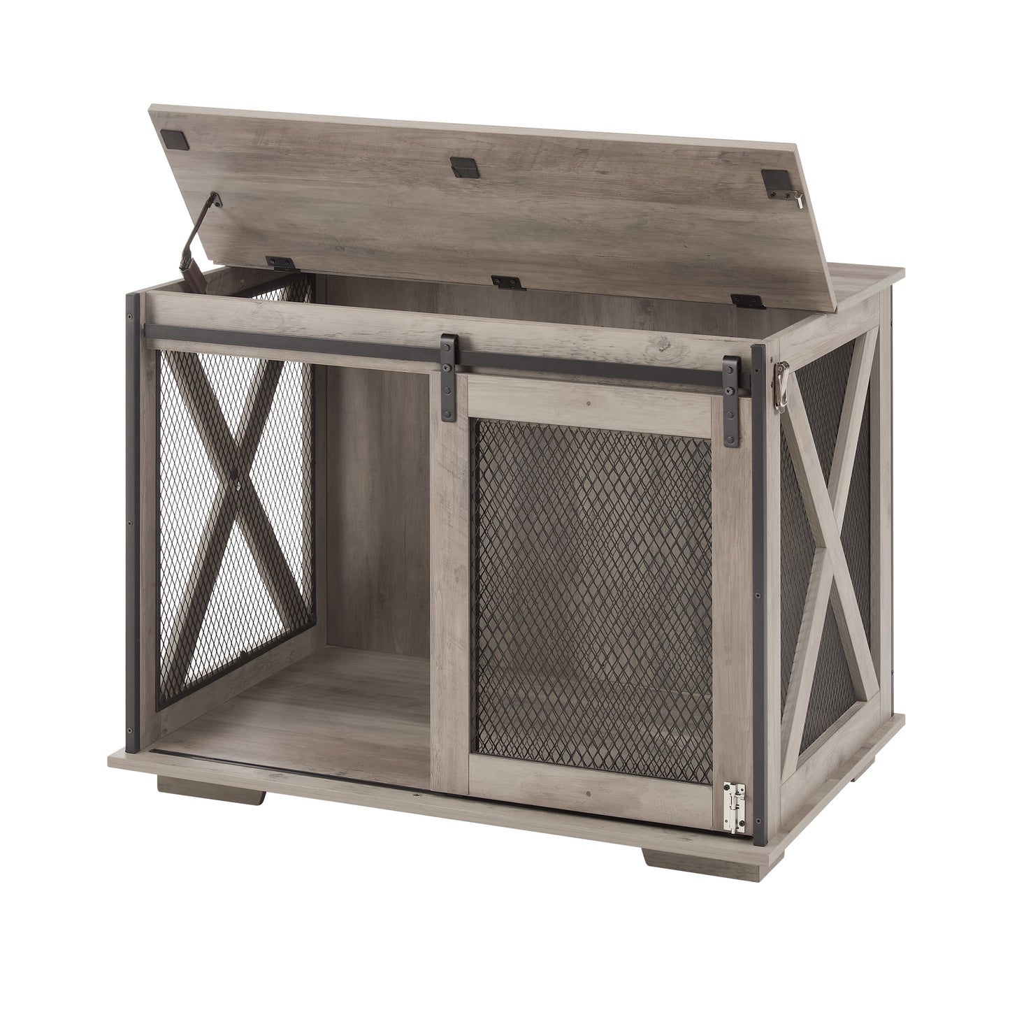 Farmhouse Dog Cage Crate Furniture | Sliding Barn Door Kennel