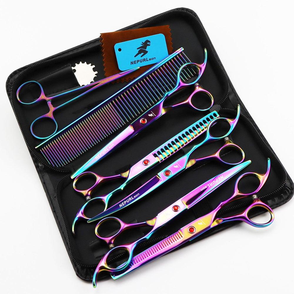 Professional 5-Piece Pet Scissors Set | Electroplating Color 5 Pack Pet Grooming
